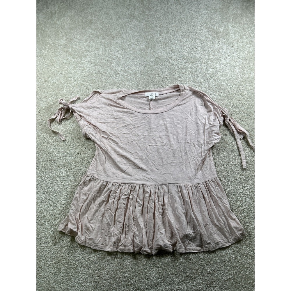 Ivy + Main Shirt Womens Small Pink Ruffle Hem Tie Sleeve Casual Boho Lightweight